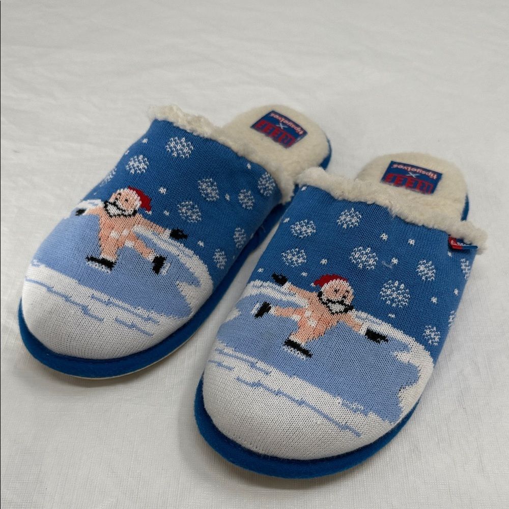 Reef x Tipsy Elves Slippers Wm Large EU 38/39 Blue Nude Naked Skating Santa Snow